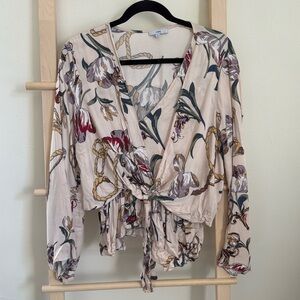 Front Tie Floral Flowy Blouse